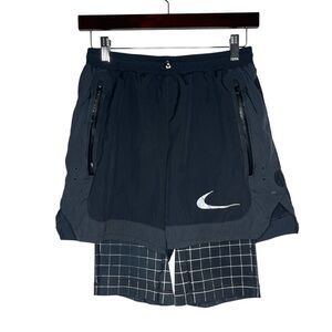 Nike x Off-White Virgil Abloh Black Grid Layered Shorts Size Small CU2502-100
